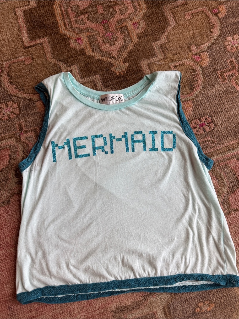 Wildfox Kids Light Aqua 'MERMAID' Graphic Tank with Teal Trim